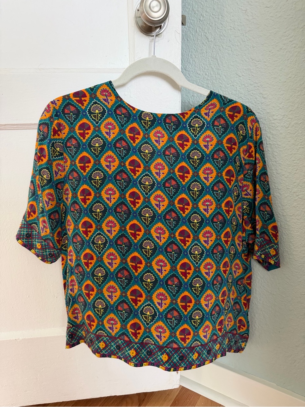 Tanvi Kedia for Anthropologie Boxy Silky Beaded Top